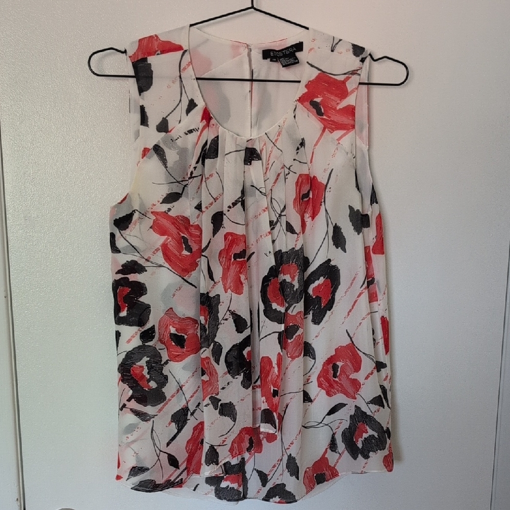 Silk Floral Sleeveless Top - Red and Black